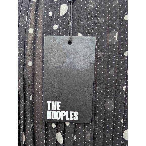 The Kooples Polka Dot Pleated Maxi Dress Black White Long Sleeve Belted Women M - Picture 6 of 9